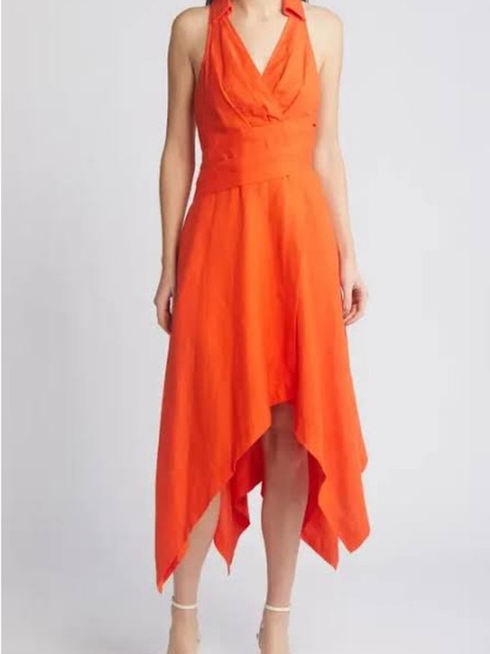 En Saison Orange Halter Asymmetrical Midi Dress